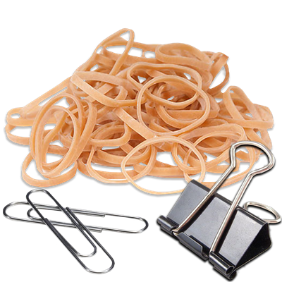 PAPERCLIPS, RUBBER BANDS, BINDER CLIPS